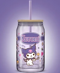 JoyJolt Hello Kitty and Friends Favorite Flavor Kuromi Can Shaped Glass Tumbler with Wood Lid and Straw