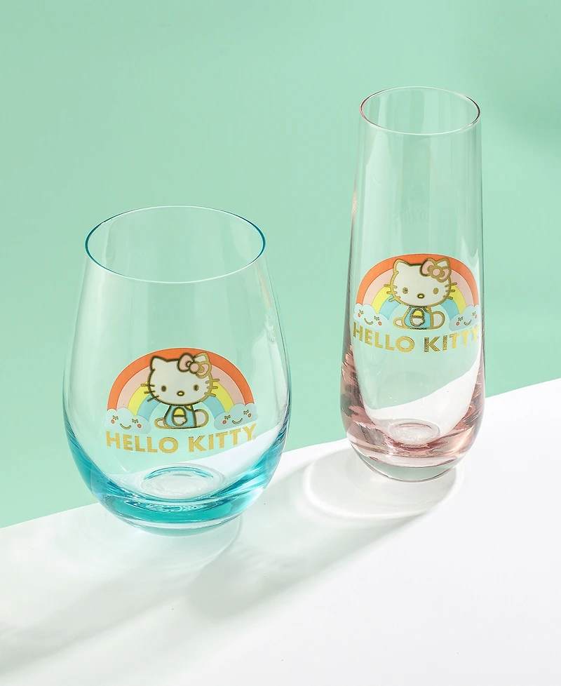 JoyJolt Hello Kitty Sweet Rainbow Stemless Drinking Glasses, Set of 4