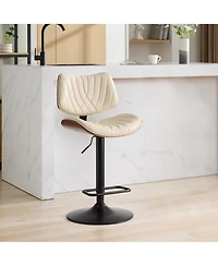 Simplie Fun Walnut Bentwood Bar Stool with Faux Leather Seat and Ergonomic Back