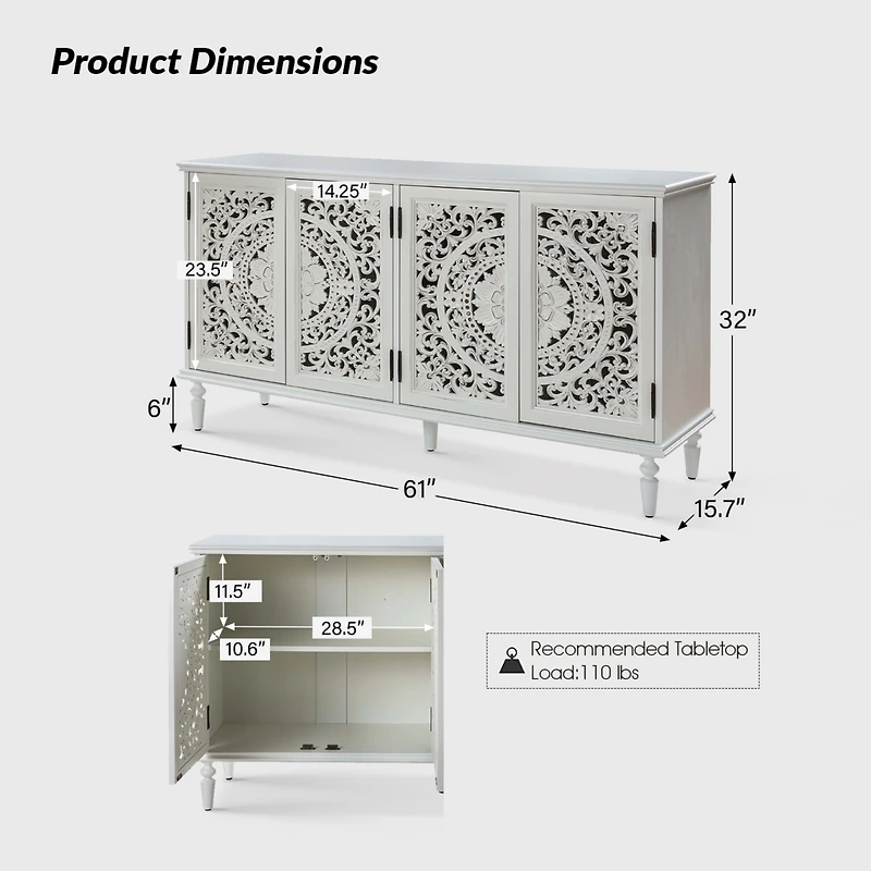 Hulala Home Ismenides Traditional 63”Wide Sideboard with Solid Wood Legs