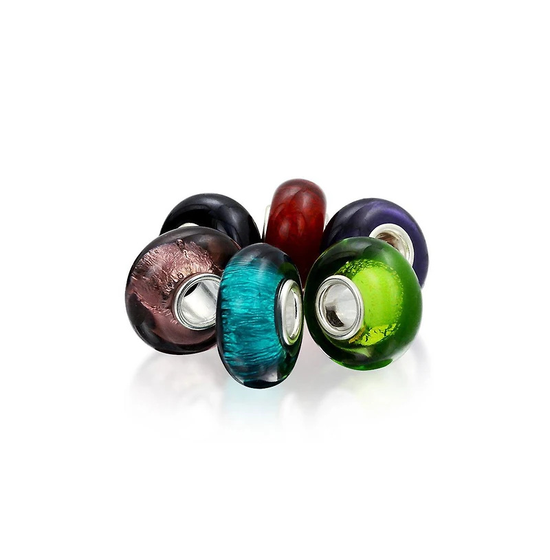 Bling Jewelry Mixed Spacer Set Of Bundle Translucent Colorful Metallic Foil Jewel Tones Multi Color Murano Glass Charm Bead Sterling Silver Core Fits