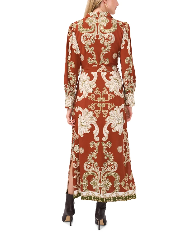 Vince Camuto Women's Paisley Tie-Waist Maxi Shirtdress