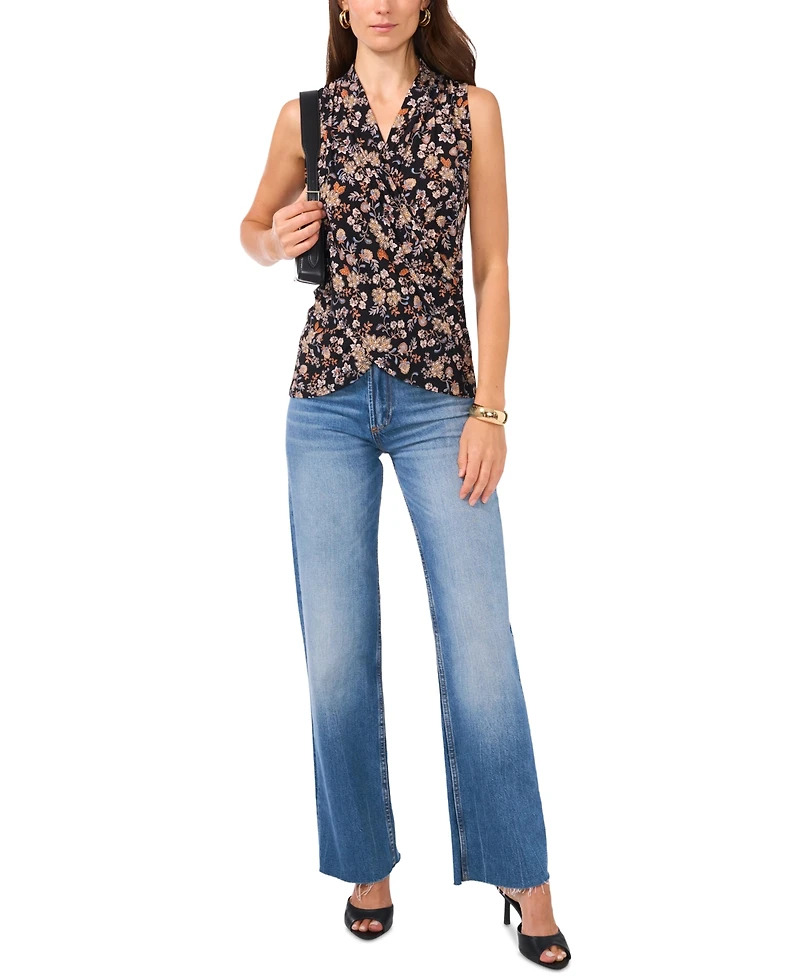 Vince Camuto Women's Floral Crossover Wrap-Front Sleeveless Top
