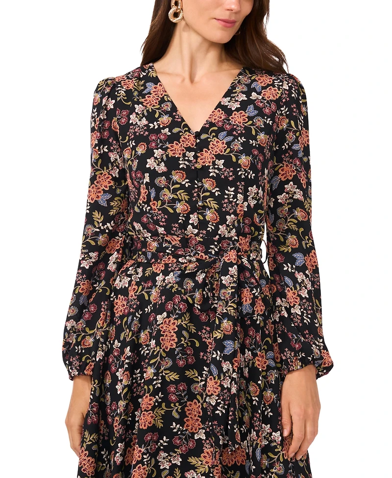 Vince Camuto Women's V-Neck Belted Asymmetric-Hem Dress