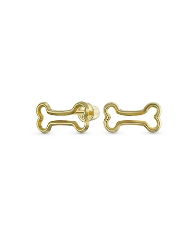 Bling Jewelry Tiny Mini Bff Animal Lover Pet Dog Bone Stud Earrings Cartilage Ear Lobe 10K Yellow Gold Screw back