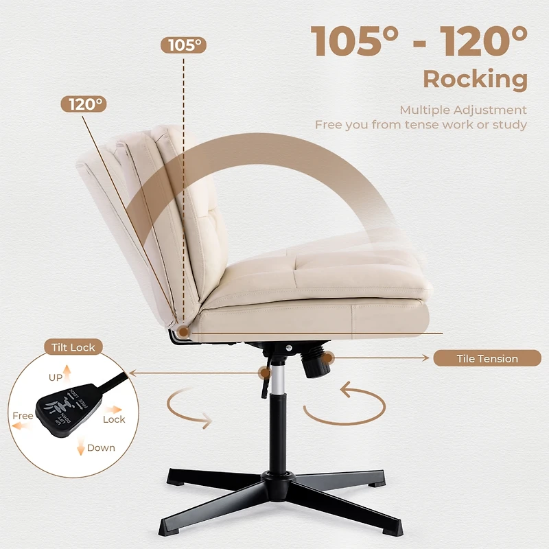 Streamdale Large Size Armless Home Office Desk Chair Vanity Chair No Wheels