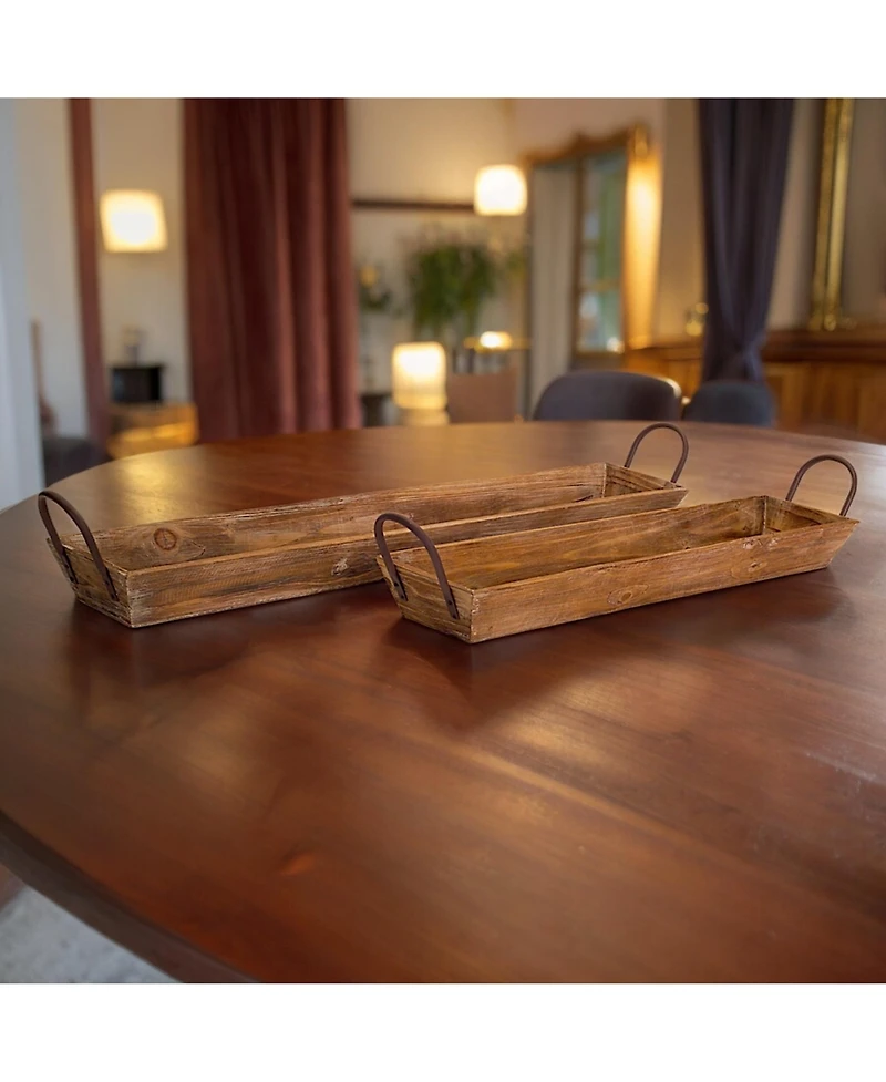 Slickblue Wooden Tray With Handles (Set of 2)