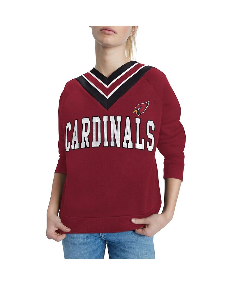Tommy Hilfiger Women's Cardinal Arizona Cardinals Heidi V-Neck Pullover Sweatshirt