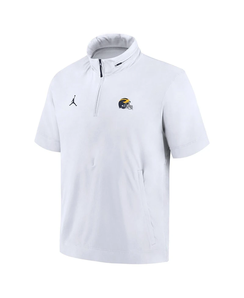 Jordan Men's White Michigan Wolverines 2024 Sideline Coach Short Sleeve Half-Zip Hoodie Jacket