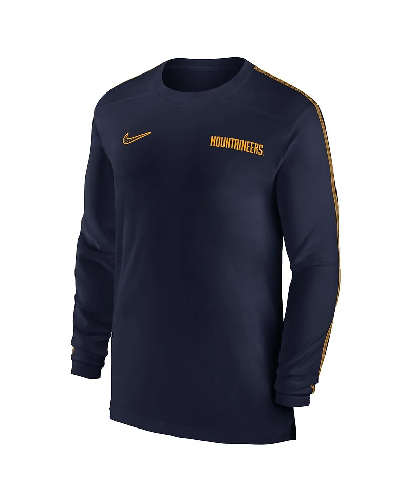 Nike Men's Navy West Virginia Mountaineers 2024 Sideline Coach Uv Performance Long Sleeve T-Shirt