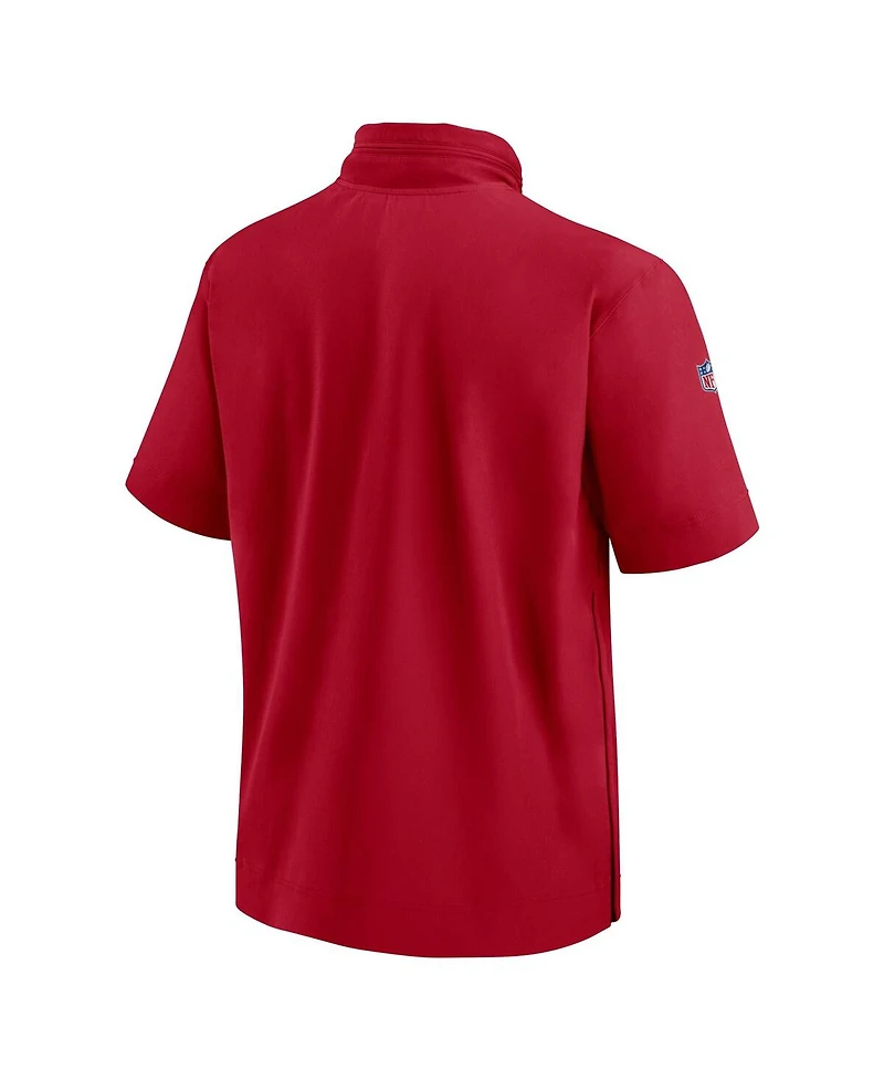 Nike Men's Red Tampa Bay Buccaneers 2024 Sideline Coach Short Sleeve Half-Zip Hoodie Jacket