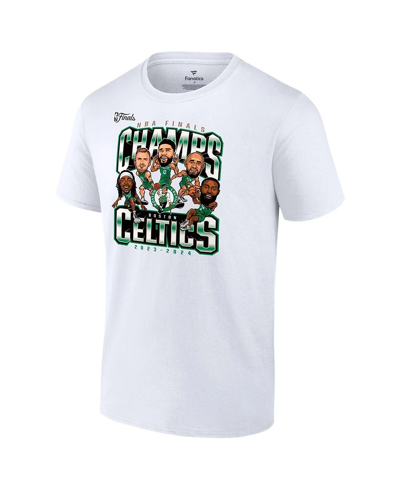 Fanatics Men's White Boston Celtics 2024 Nba Finals Champions Pull Up Jumper Caricature T-Shirt