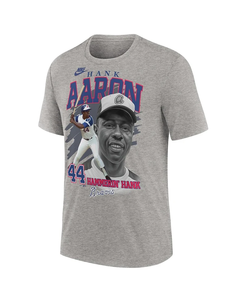 Nike Men's Hank Aaron Heather Gray Atlanta Braves Cooperstown Collection Player Local T-Shirt