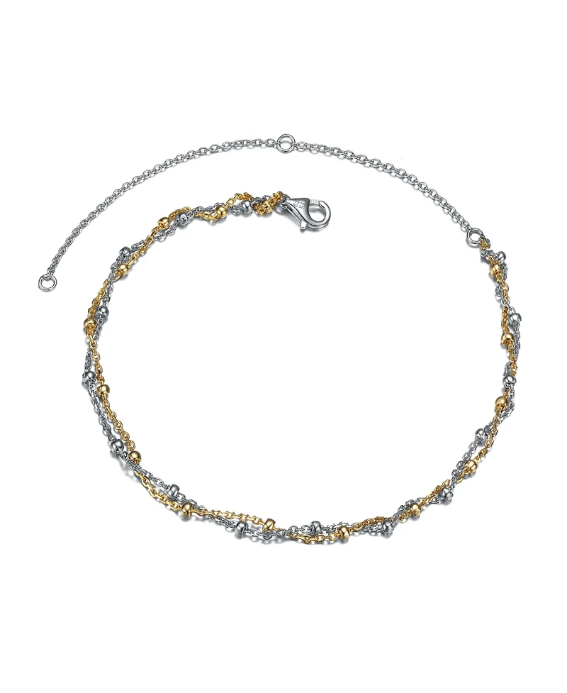 GiGiGirl Sterling Silver Two-Tone Entwined Double-Layer Chain Anklet