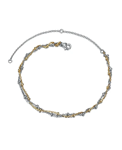 GiGiGirl Sterling Silver Two-Tone Entwined Double-Layer Chain Anklet
