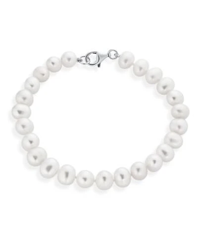Bling Jewelry Classic Simple 7.5 8 Mm White Freshwater Cultured Pearl Hand Knotted Strand Bracelet Sterling Silver 7 Inch
