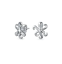 Bling Jewelry Delicate Tiny Nautical Vacation Honeymoon Ocean Marine Life Sea Creature Squid Octopus Stud Earrings Sterling Silver