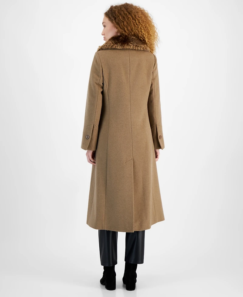 Via Spiga Women's Single-Breasted Faux-Fur-Collar Maxi Coat