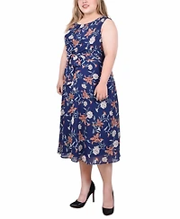 Ny Collection Plus Size Sleeveless Chiffon Belted Dress