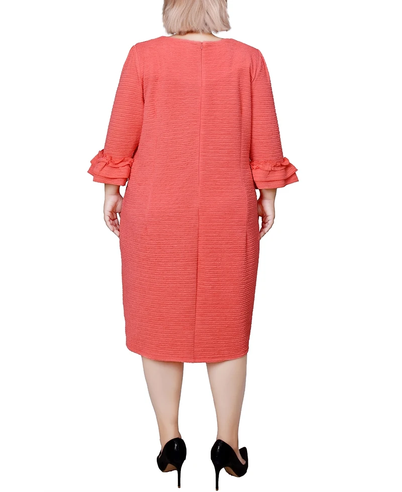 Ny Collection Plus 3/4 Length Sleeve Textured Knit Dress