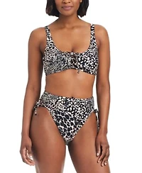 Bar Iii Womens Printed Lace Up Sweetheart Bikini Top Printed High Waisted Lace Up Bottoms Created For Macys