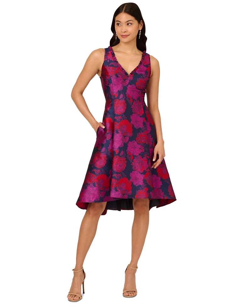 Adrianna Papell Women's Floral Jacquard High-Low-Hem Dress