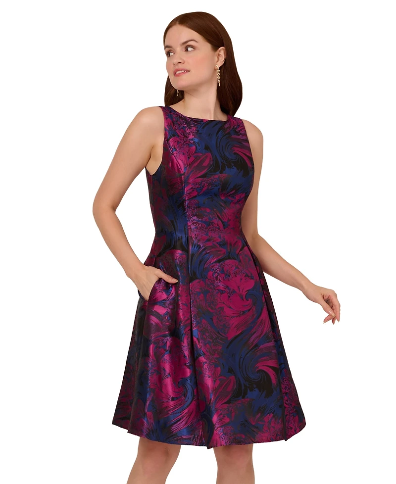 Adrianna Papell Women's Floral-Jacquard Sleeveless Fit & Flare Dress