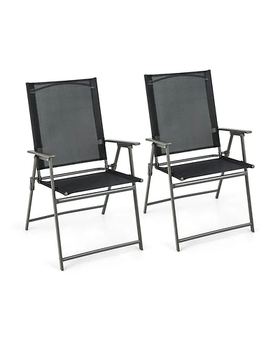 Slickblue 2 Pieces Patio Folding Chairs with Armrests for Deck Garden Yard