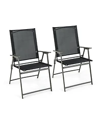 Slickblue 2 Pieces Patio Folding Chairs with Armrests for Deck Garden Yard
