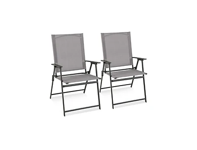 Slickblue 2 Pieces Patio Folding Chairs with Armrests for Deck Garden Yard