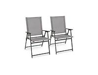 Slickblue 2 Pieces Patio Folding Chairs with Armrests for Deck Garden Yard