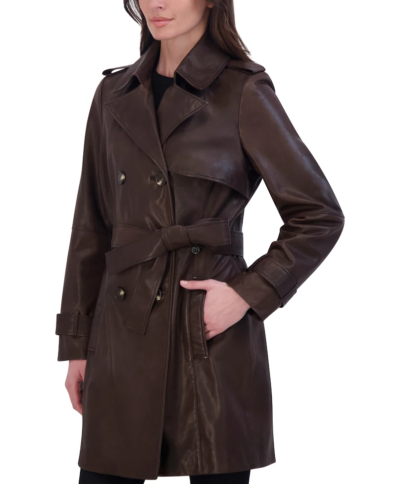 Tahari Women's Natalie Belted Leather Trench Coat