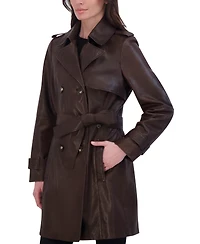 Tahari Women's Natalie Belted Leather Trench Coat
