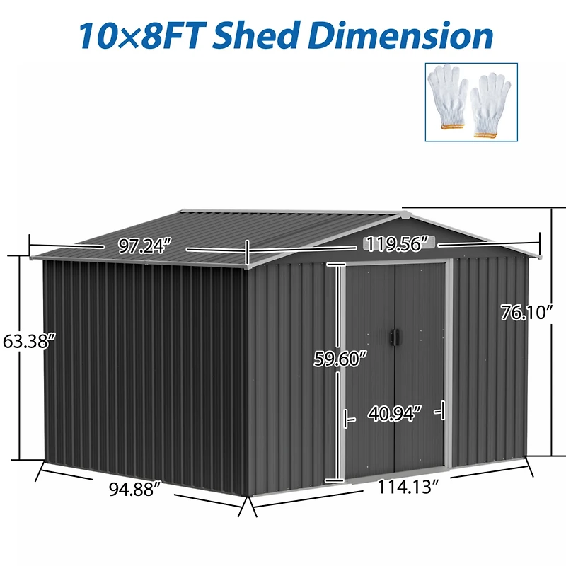 Spacious All-Weather 10x8 Galvanized Steel Storage Shed with Sliding Doors