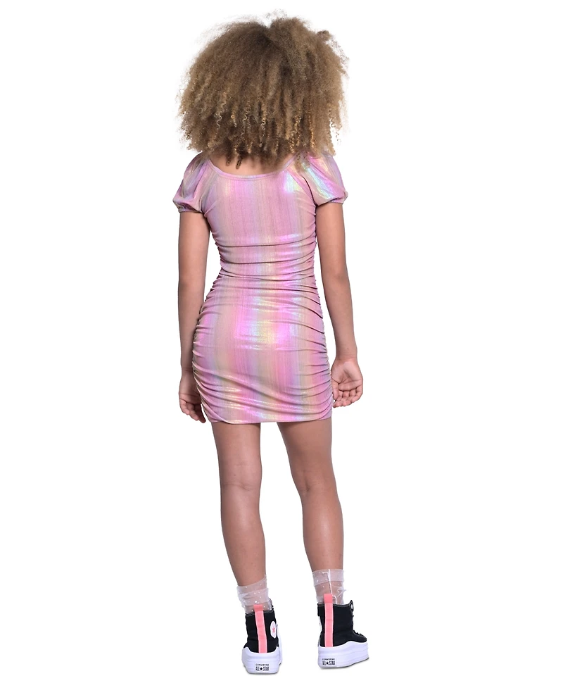 With Jules Big Girls Ruched Square-Neck Mesh Dress