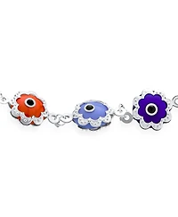 Bling Jewelry Amulet Turkish Multi Color Charm Retro Flower Power Floral Round Flower Frame Evil Eyes Anklet Link Ankle Bracelet Sterling Silver 9 Inc