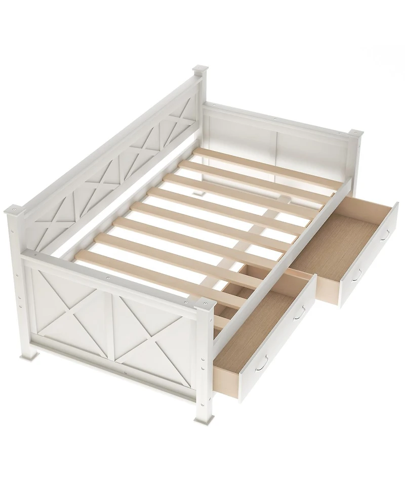 Simplie Fun Twin Size Wooden Modern And Rustic Casual Style Daybed, Cream