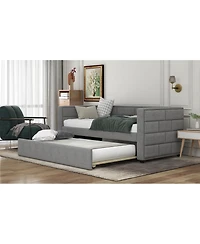 Simplie Fun Twin Size Daybed With Trundle, Upholstered Daybed With Padded Back