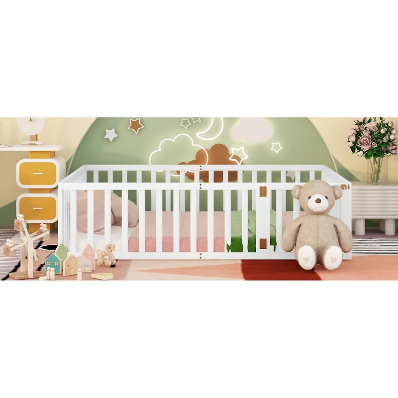Streamdale Queen Wood Floor Bed Frame With Fence And Door