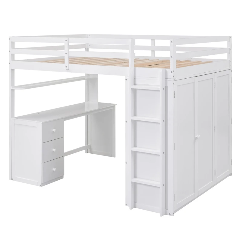 Streamdale Full Loft Bed With Drawers, Desk, And Wardrobe
