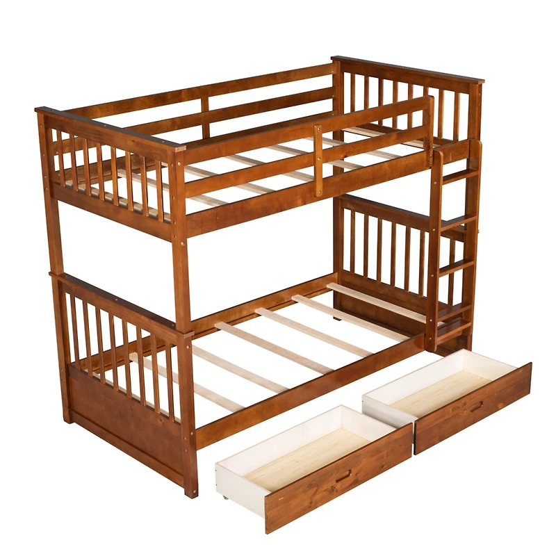 Streamdale Twin-Over-Twin Bunk Bed With Ladders And Two Storage Drawers