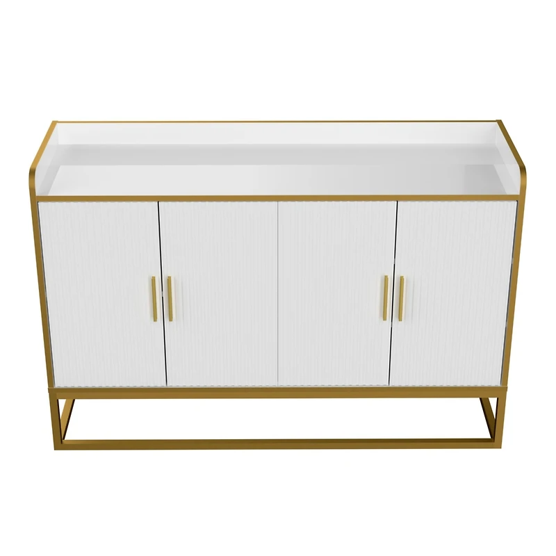 Modern Kitchen Buffet Storage Cabinet Cupboard White Gloss With Metal Legs For Living Room Kitchen