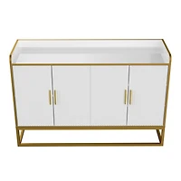Modern Kitchen Buffet Storage Cabinet Cupboard White Gloss With Metal Legs For Living Room Kitchen
