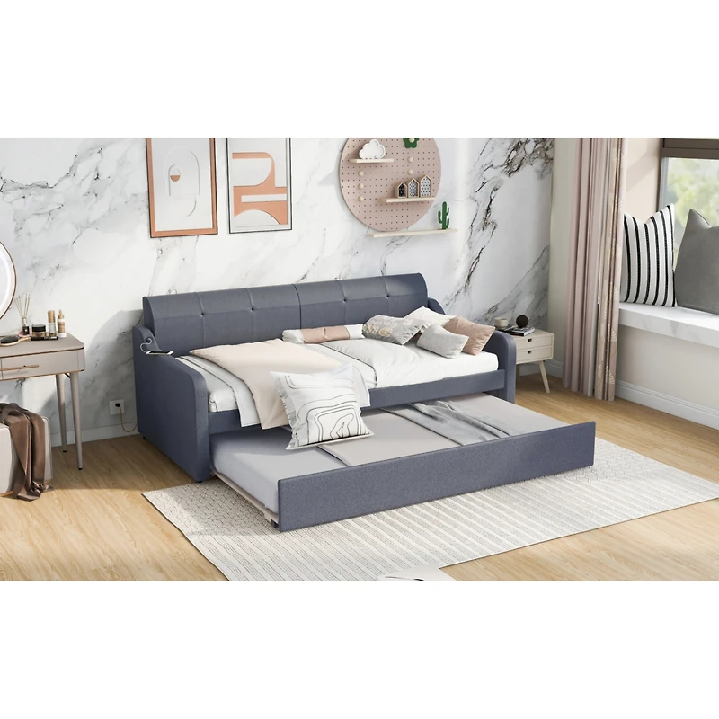 Streamdale Twin Upholstery Daybed with Trundle and Usb Charging