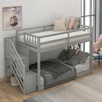 Streamdale Twin Over Twin Floor Bunk Bed, Ladder With Storage