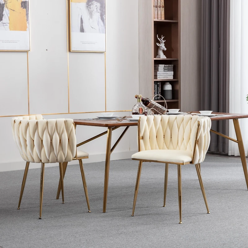 Streamdale Velvet Dining Chair (Set of 2), Modern Ivory