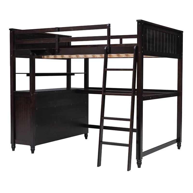 Streamdale Espresso Wooden Loft Bed with Desk and Drawers