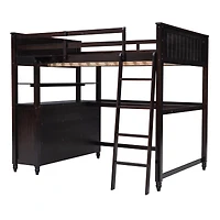 Streamdale Espresso Wooden Loft Bed with Desk and Drawers