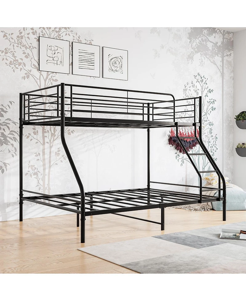 Simplie Fun Heavy Duty Twin-Over-Full Metal Bunk Bed, Easy Assembly With Enhanced Upper-Level Guardrail