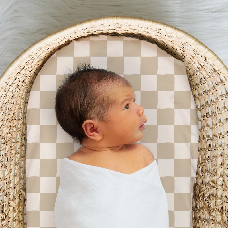 The Peanutshell Cheerful Check Cotton Jersey 4 Pack Bassinet Sheets